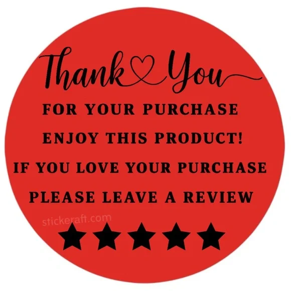 Thank You for Purchase Stickers – 2 Inch, 5 Star Review Labels – 100 PCS NEW - Picture 8 of 15